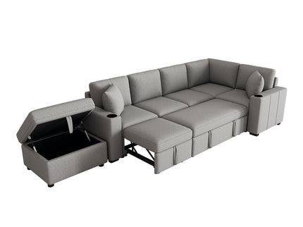 Sectional Sofa Convertible Pull-Out Sofa Bed With A Movable Storage Ottoman For Living Room