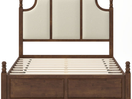 Farmhouse Platform Bed Frame & Tall Upholstered Headboard