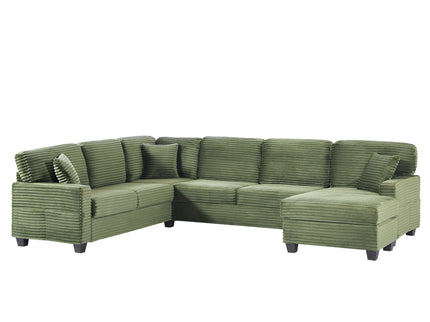 Upholstered U-Shaped Sectional Sofa With Movable Ottoman And Side Storage Pockets