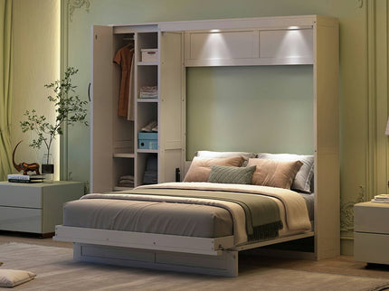 Murphy Wall Bed With Shelves, Wardrobe And LED Lights