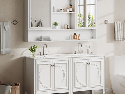 Double Sink Bathroom Vanity Set With Wall Mount Mirror Cabinet