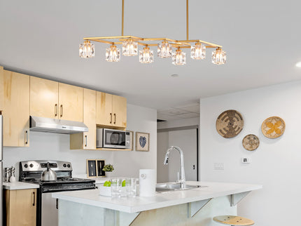 Crystal Chandelier For Dining Room, 8 Light Kitchen Chandelier Light Fixture Modern Metal Industrial Chandeliers For Farmhouse Entryway Living Room (8*G9 Bulbs Included) - Matte Gold