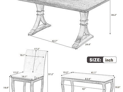 Dining Set With Bench, 6 Piece