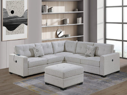 Casual Simple Tufted Sectional 4 Piece Set With USB Loveseat