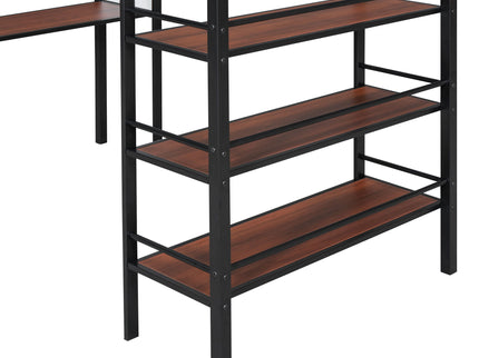Loft Metal Bed With 3 Layers Of Shelves And Desk, Stylish Metal Frame Bed With board