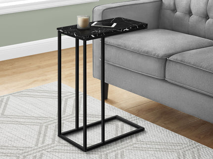 Accent Table, C - Shaped, Marble Look Modern Design - Black