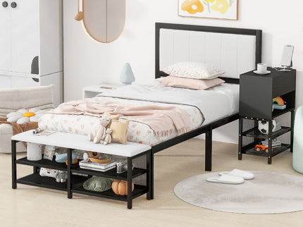 Platform Bed With 2 Tier Storage Shelves, Storage Cabinet