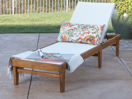 Outdoor Chaise Lounge With Acacia Wood Frame - White / Teak
