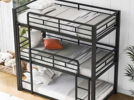 Triple Bunk Bed With Sturdy Construction And Space Saving Design