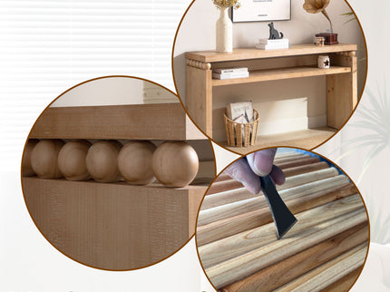 Modern Rustic Console Table, Wood Entryway Table With Shelf & Decorative Bead Detail - Natural