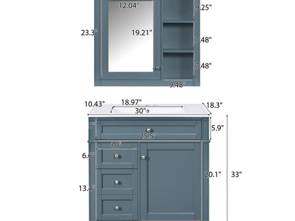 Bathroom Vanity With Medicine Cabinet, Royal Mirror Cabinet, Modern Bathroom Storage Cabinet With 2 Soft Closing Doors And 4 Drawers