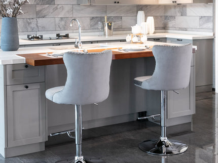 Swivel Barstools Adjusatble Seat Height From 25-33", Modern Upholstered Base Bar Stools With Backs Comfortable Tufted For Home Pub And Kitchen Island (Set of 2)