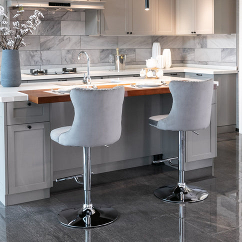 Swivel Barstools Adjusatble Seat Height From 25-33", Modern Upholstered Base Bar Stools With Backs Comfortable Tufted For Home Pub And Kitchen Island (Set of 2)