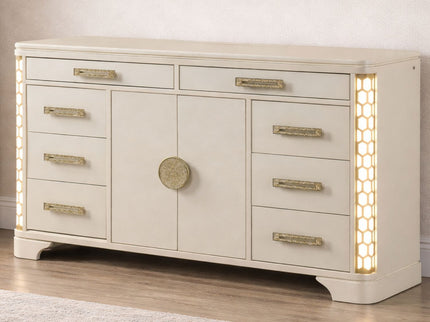 Jasmine - 8 Drawer Dresser With Side LED Lightning - Beige