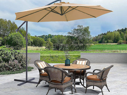 Outdoor Cantilever Patio Umbrella With 32 LED Lights 10 Ft Hanging Design Easy Open Adjustment Metal Frame - Taupe