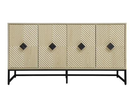 Carved 4 Door Sideboard With Storage, Adjustable Shelf