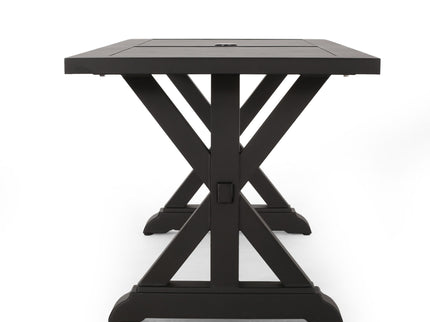 Modern Outdoor Dining Table With X Shaped Legs, Umbrella Hole