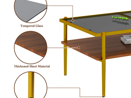Rectangle Coffee Table With Tempered Glass Top And Legs, Modern Table For Living Room