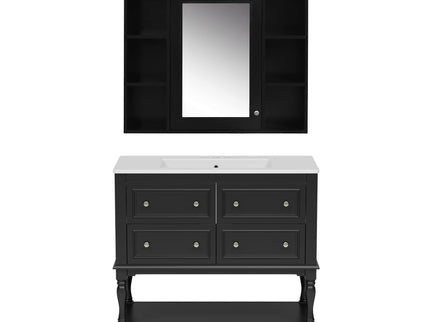 Bathroom Vanity With Medicine Cabinet, Storage Cabinet With 4 Drawers, Adjustable Shelf Mirror