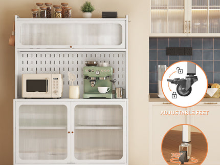 Contemporary Kitchen Pantry Cabinet With Glass Doors, Adjustable Shelves, Steel - Brushed Nickel