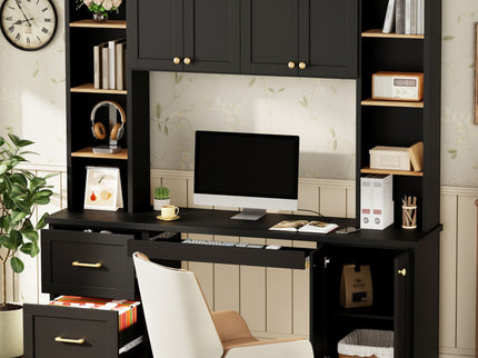 Computer Desk With Hutch, Workstation With Desk Grommet & Keyboard Tray