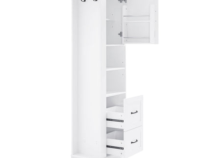 Freestanding Bathroom Storage Cabinet With Adjustable Shelves And Side Hooks Board, Rectangle Design