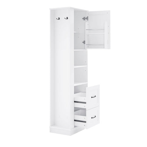Freestanding Bathroom Storage Cabinet With Adjustable Shelves And Side Hooks Board, Rectangle Design