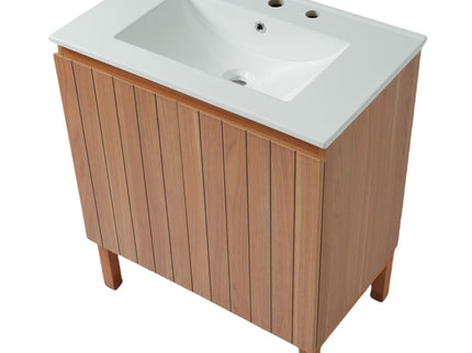 Bathroom Vanity With Sink, Minimalist Design, 45 Degrees Free Handle Doors - Antique Natural