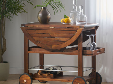 Wood And Aluminum Bar Cart With 2 Shelves - Oak / Silver