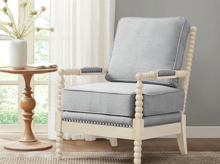 Arm Chair With Open Back Spindle Design, Padded Armrests