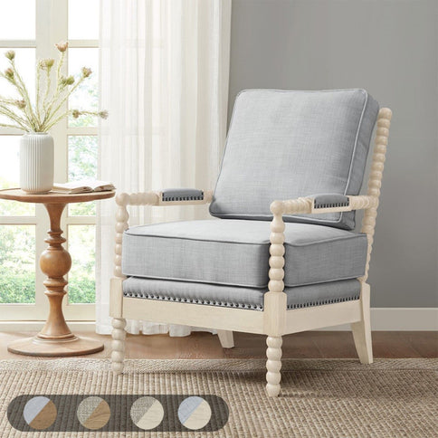 Arm Chair With Open Back Spindle Design, Padded Armrests