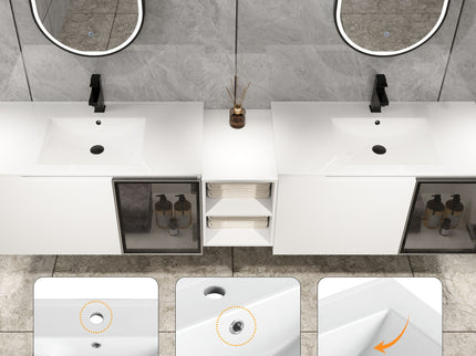 Wall Mounted Bathroom Vanity With Sink, Soft Close Doors, Cabinet & Half Door