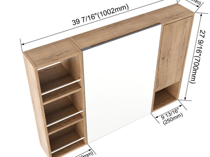 Wall Mounted Bathroom Mirror Cabinet, Adjustable Shelves Storage Cabinet - Imitative Oak