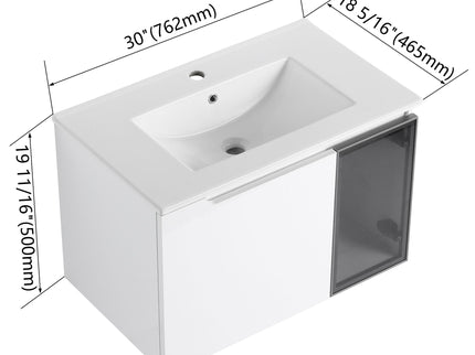 Wall Mounted Bathroom Vanity With Sink, Soft Close Doors, Cabinet & Half Door