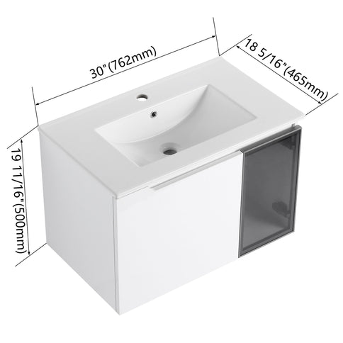 Wall Mounted Bathroom Vanity With Sink, Soft Close Doors, Cabinet & Half Door