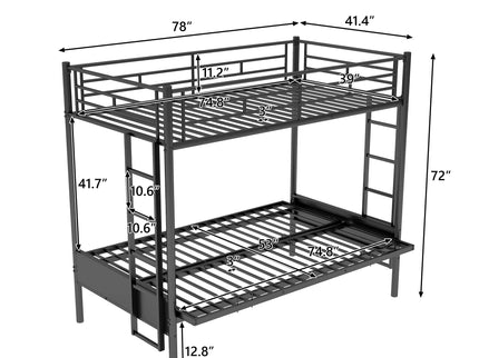 Twin Over Full Bunk Bed, Multifunction - Black