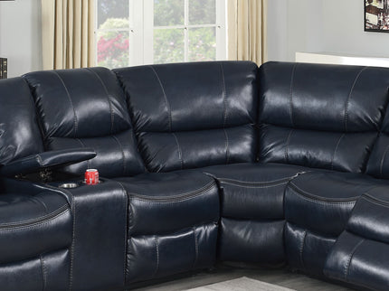 Power Motion Reclining Sectional Sofa With Console Cup Holders And USB Charging Port - Blue