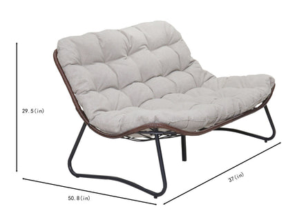 Patio Loveseat Sofa With Extra Thick Tufted Cushion - Brown
