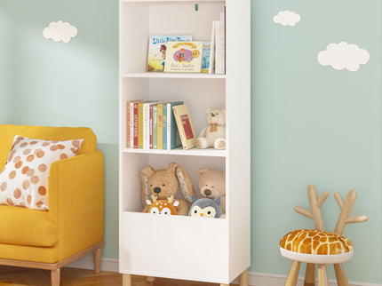 4 Tier Bookcase, Book Display With Safety Restraint, Storage Cabinet For Playroom - White
