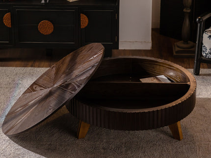 Round Retro Coffee With Solid Wood Legs