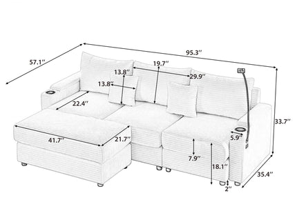 Modern Style Loveseat Sofa Sectional Sofa Couch With Storage Space, A Movable Ottoman, Two USB Ports, Two Cup Holders, A Phone Holder For Living Room