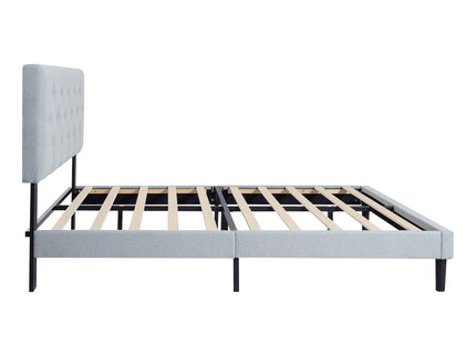 Modern Upholstered Platform Bed Frame With Button Tufted Fabric Headboard