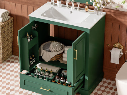 Bathroom Vanity With Sink, 1 Divided Drawer And 2 Soft Close Doors With Double Shelf