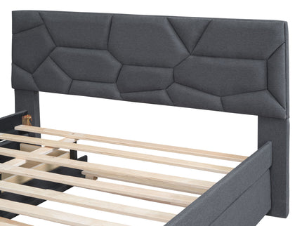Upholstered Platform Bed With Brick Pattern Headboard And Twin Long Size Trundle