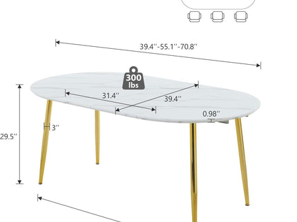 Extendable Oval Dining Table - White Marble