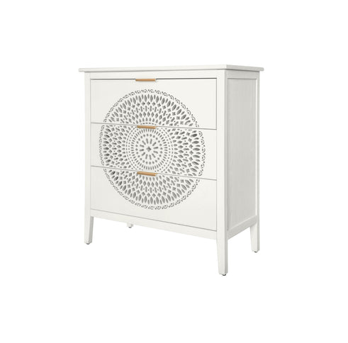 3 Drawer Cabinet With Hollow Carved 3 Drawer Dresser Storage Chest With Metal Handles For Entryway Living Room Bedroom - Beige