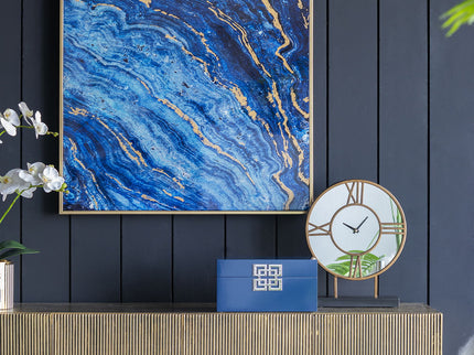 Framed Art Panels, Unique Marbled Design (Set of 2) - Blue