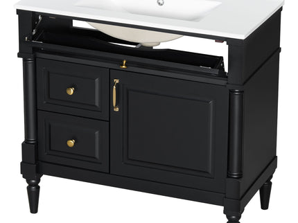 Freestanding Bathroom Vanity With Sink, Adjustable Shelf, Flip Drawer