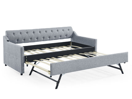Size Upholstered Daybed With Trundle And USB Charging Armrest