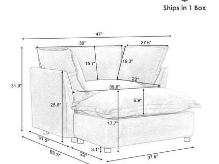 Modern Cozy Upholstered Armchair Sofa With Movable Ottoman